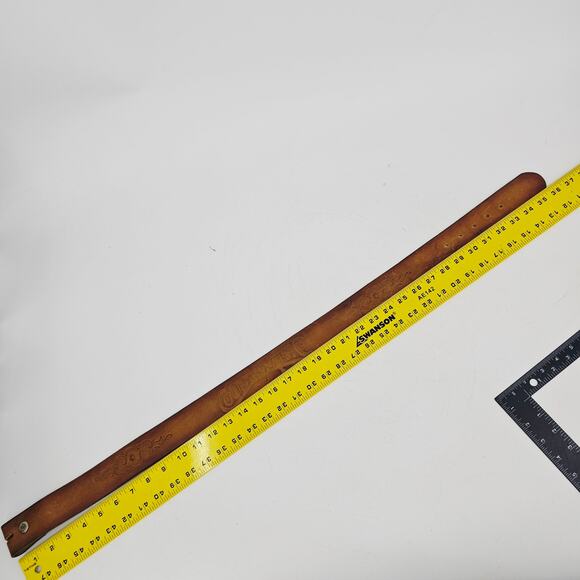 Vintage Country Music Brown Leather Belt Handtooled Snap-On Unisex Size 30 - Picture 4 of 6